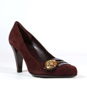 Gucci Women's Designer Shoes Brown Suede & Napa Logo Pumps | AlmaBagz