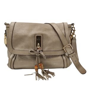GUCCI Bamboo shoulder bag in platinum leather | AlmaBagz