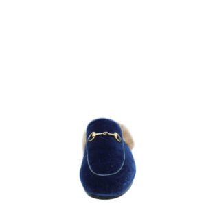 Gucci Blue Velvet Fur Princetown Mules 39.5 | AlmaBagz