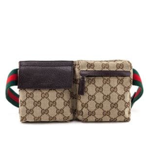 Gucci Beige GG Monogram Canvas Web Belt Bag | AlmaBagz