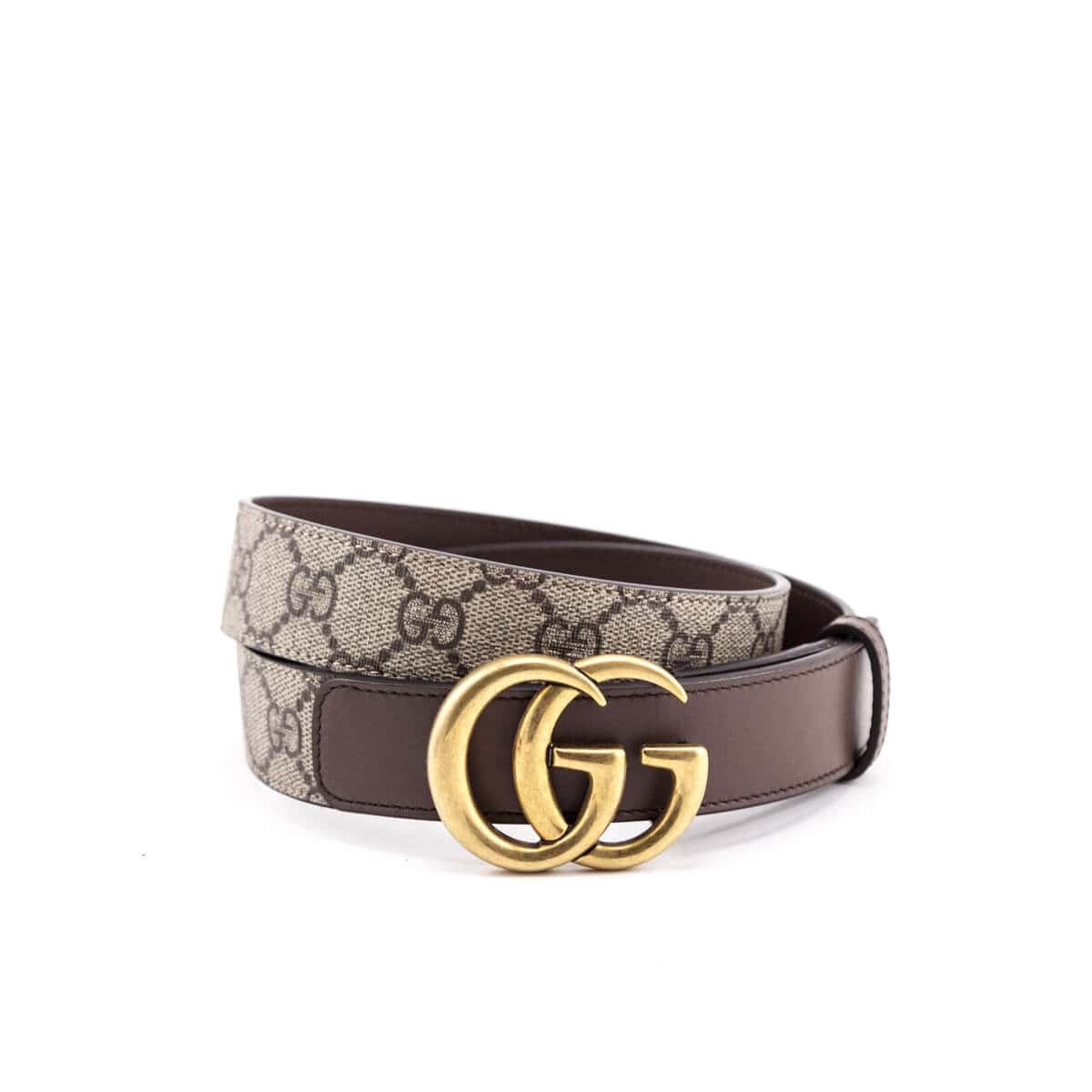 Gucci Beige & Ebony Canvas GG Supreme Monogram Marmont Belt Size S | AlmaBagz