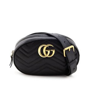 Gucci Black Calfskin Matelasse GG Marmont Belt Bag | AlmaBagz