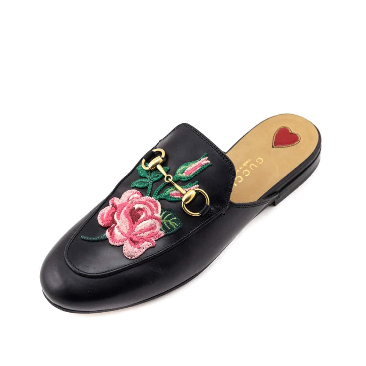Gucci Black Leather Embroidered Princetown Mules Size US 6 | EU 36 | AlmaBagz