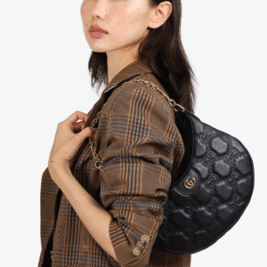 Gucci Black Leather GG Matelassé Small Bag with Strap | AlmaBagz
