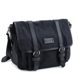 Gucci Black Nylon Monogram Double Buckle Small Messenger Bag | AlmaBagz