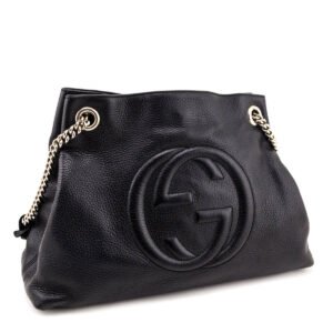 Gucci Black Pebbled Calfskin Medium Soho Chain Shoulder Bag | AlmaBagz