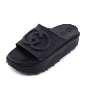 Gucci Black Rubber GG Pool Slides Size US 8 | EU 38 | AlmaBagz