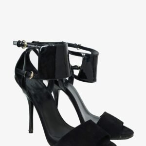 Gucci Black Suede/Patent Open Toe Ankle Strap Sandals Size 37 | AlmaBagz