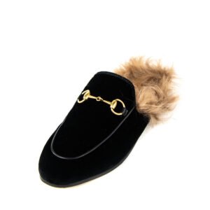 Gucci Black Velvet Princetown Shearling-Lined Horsebit Slippers Size 5 | EU 35.5 | AlmaBagz