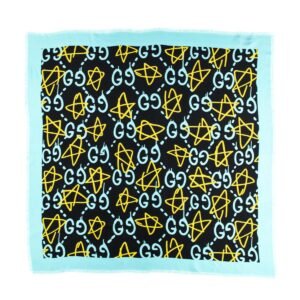 Gucci Black & Blue Silk GucciGhost Stars Scarf | AlmaBagz