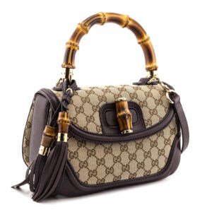 Gucci Brown GG Monogram Medium Bamboo Top Handle Bag | AlmaBagz