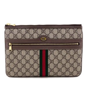 Gucci Brown GG Supreme Monogram Large Ophidia Pouch Clutch | AlmaBagz