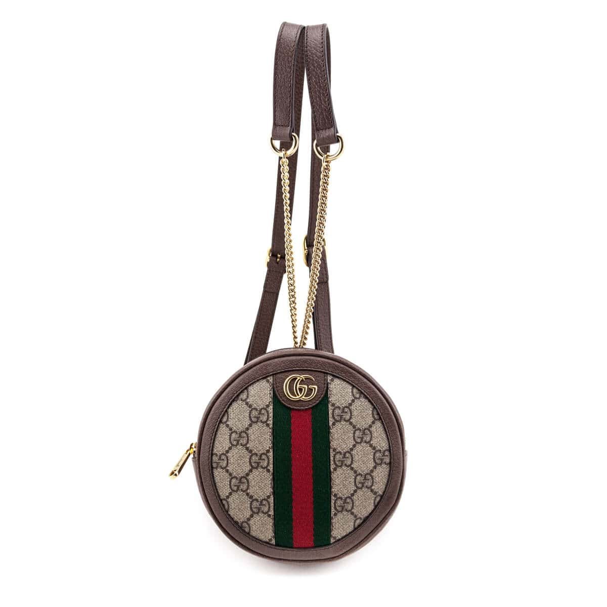 Gucci Brown GG Supreme Web Mini Ophidia Round Backpack | AlmaBagz