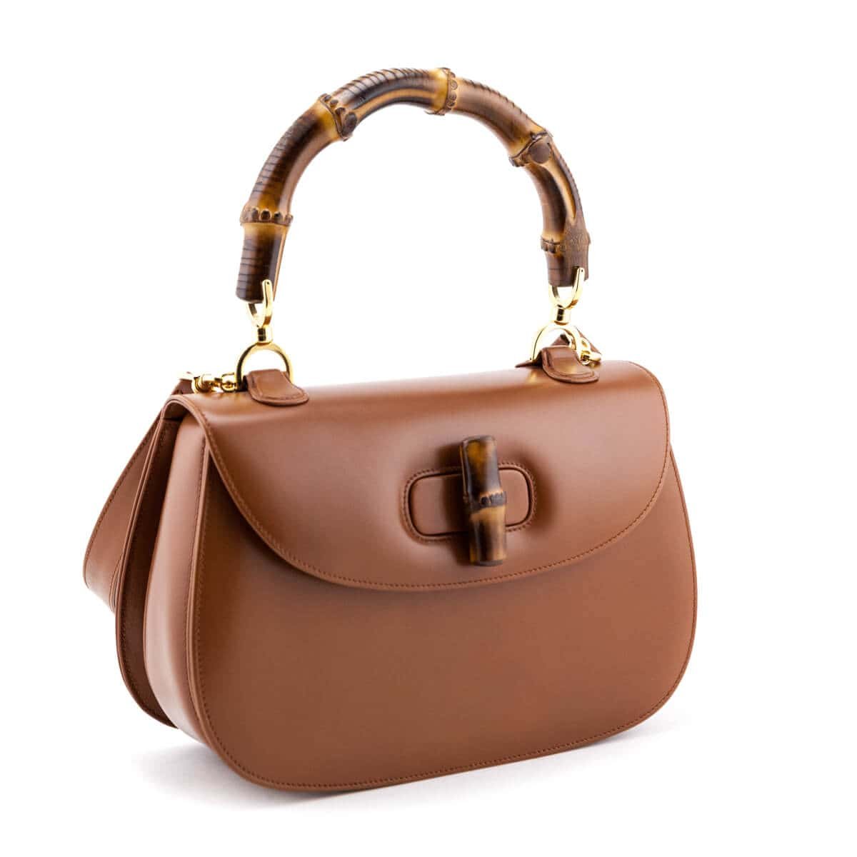 Gucci Cognac Box Calfskin Medium Bamboo Vintage Top Handle Bag | AlmaBagz