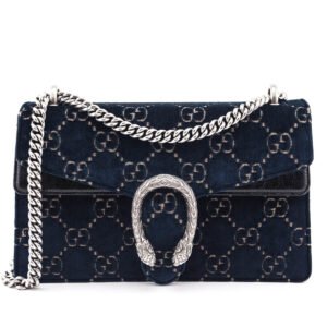 Gucci Dark Blue Velvet GG Monogram Small Dionysus Shoulder Bag | AlmaBagz