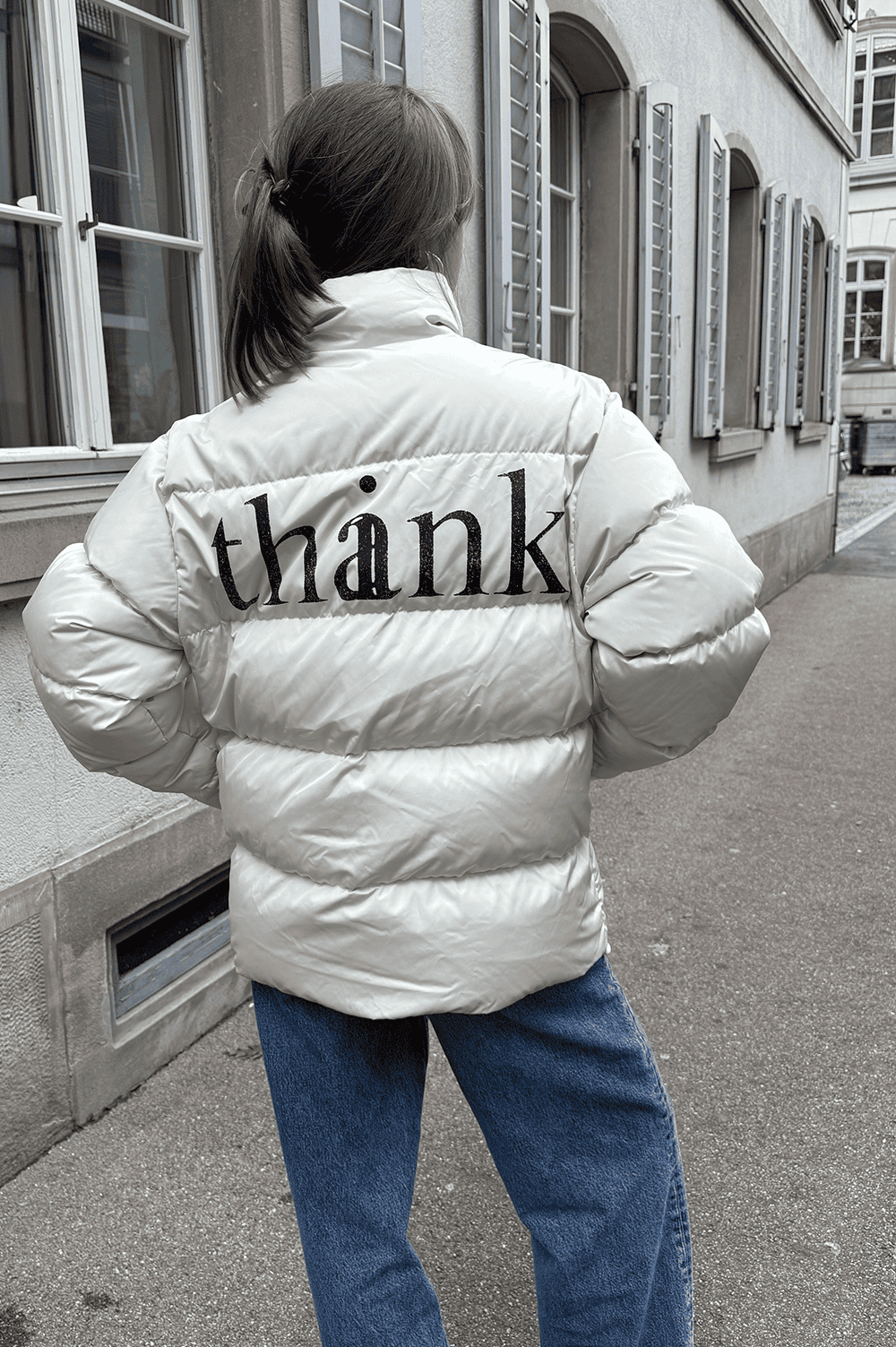GUCCI Think/Thank Puffer Jacket Off-White | AlmaBagz