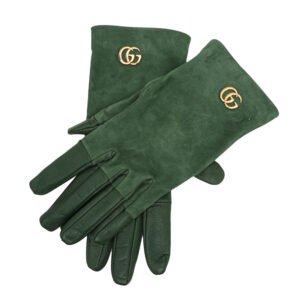 Gucci Green GG Plaque Suede Gloves | AlmaBagz