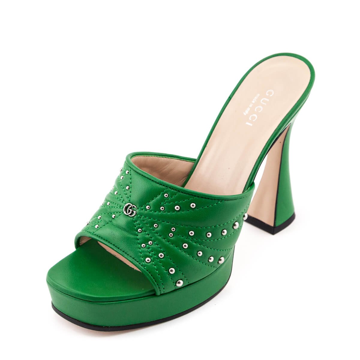 Gucci Green Leather GG Studded Platform Slides Size US 7 | EU 37 | AlmaBagz