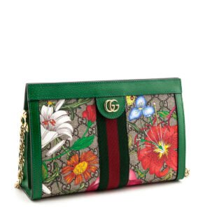 Gucci Green GG Supreme Canvas Small Ophidia Flora Shoulder Bag | AlmaBagz