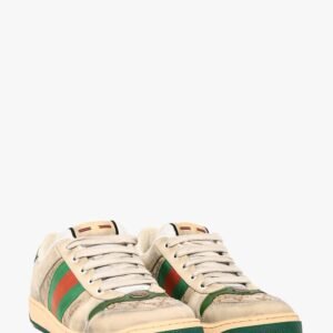 Gucci Grey Distressed 'Screener' Sneakers with Web Size 8 Mens | AlmaBagz