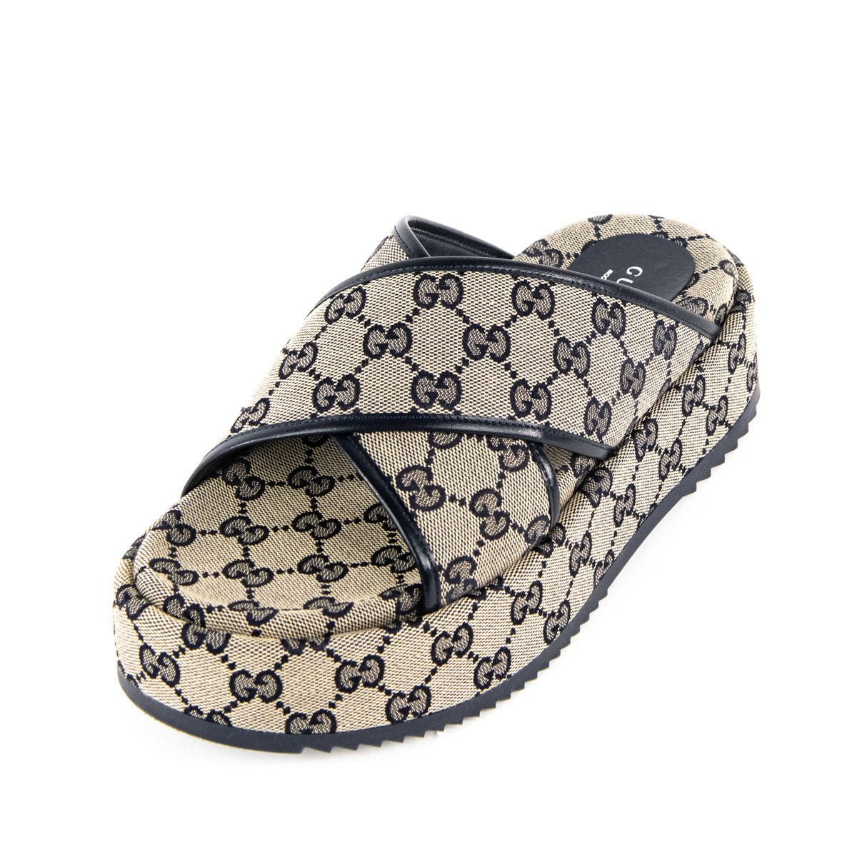 Gucci Navy GG Monogram Platform Slides Size US 8.5 | EU 38.5 | AlmaBagz
