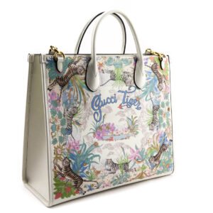 Gucci Off-White Tiger & Flora Print Medium Tote Bag | AlmaBagz