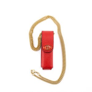 Gucci Red Leather Lipstick Case with Chain | AlmaBagz