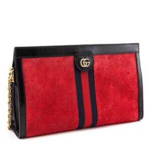 Gucci Red Suede Patent GG Web Medium Ophidia Chain Shoulder Bag | AlmaBagz