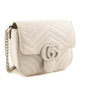 Gucci White Calfskin Matelasse Monochrome GG Marmont Bag | AlmaBagz