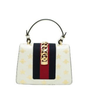 Gucci White Sylvie Bee Star Mini Top Handle Bag | AlmaBagz
