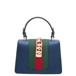 Gucci Navy Blue Sylvie Mini Top Handle Bag | AlmaBagz