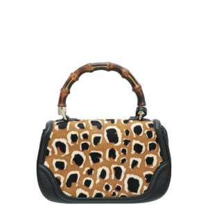 Gucci Bicolor Calf Hair Leopard Print New Bamboo Top Handle Medium Bag | AlmaBagz
