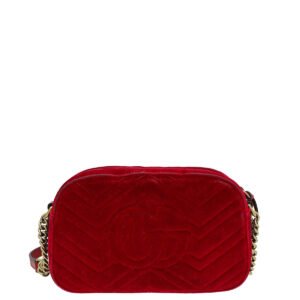 Gucci Red Velvet GG Marmont Small Camera Shoulder Bag | AlmaBagz