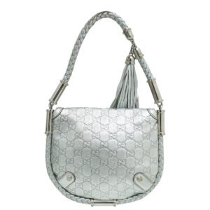 Gucci Metallic Silver Guccissima Britt Tassel Small Bag | AlmaBagz
