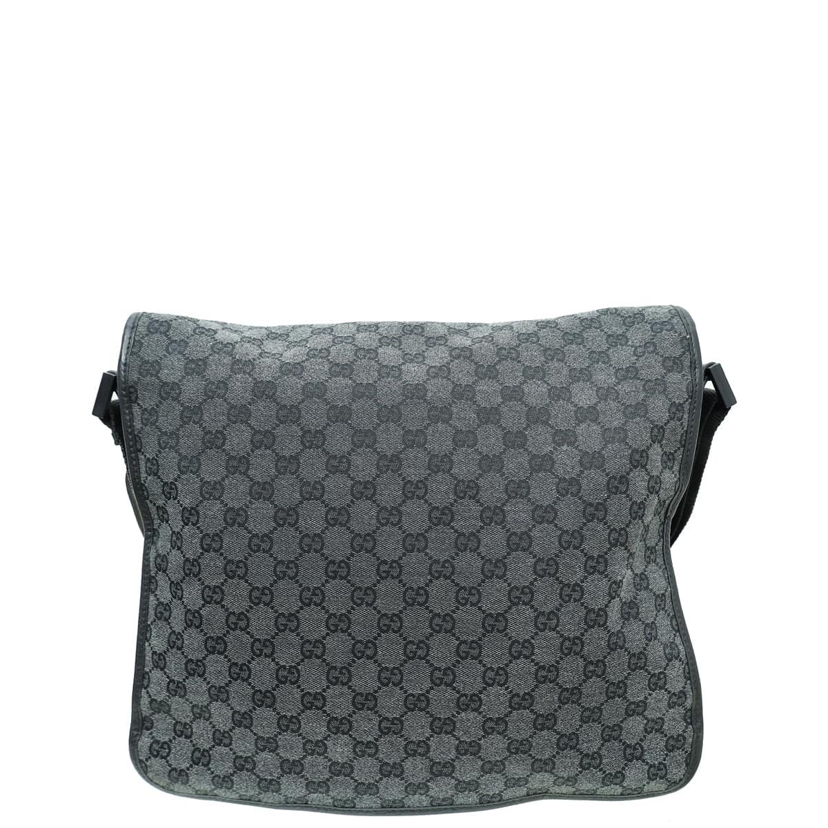 Gucci Black Denim GG Hysteria Double Buckle Flap Messenger Bag | AlmaBagz