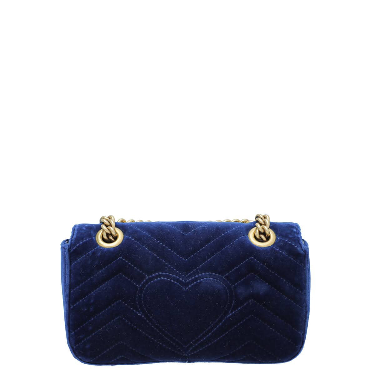 Gucci Blue GG Velvet Marmont Mini Shoulder Bag | AlmaBagz