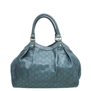 Gucci Metallic Slate Blue Guccissima Sukey Tote Medium Bag | AlmaBagz