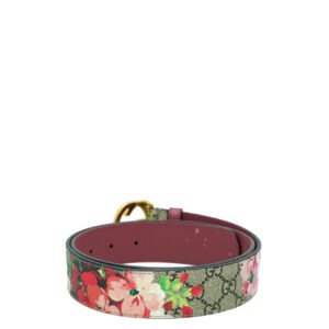 Gucci Dusty Pink Multicolor Double G Blooms Print Belt 36 | AlmaBagz