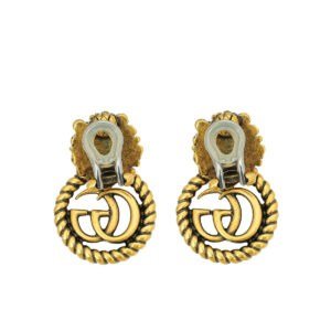 Gucci Antique Gold GG Lion Head Clip On Earrings | AlmaBagz