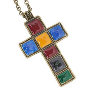 Gucci Multicolor Resin Gripoix Cross Large Pendant Necklace | AlmaBagz
