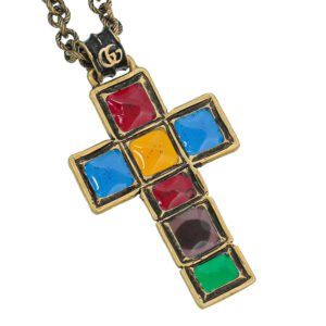 Gucci Multicolor Resin Gripoix Cross Small Pendant Necklace | AlmaBagz