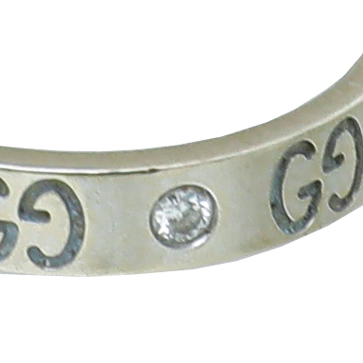 Gucci 18K White Gold Diamond GG Icon Thin Ring 14 | AlmaBagz