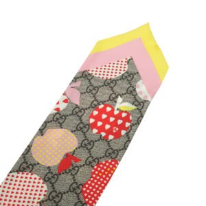 Gucci Ebony Multicolor Les Pommes Neck Bow Silk Scarf | AlmaBagz