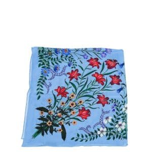Gucci Blue Multicolor Silk Flora Print Wallpeper Square Scarf | AlmaBagz