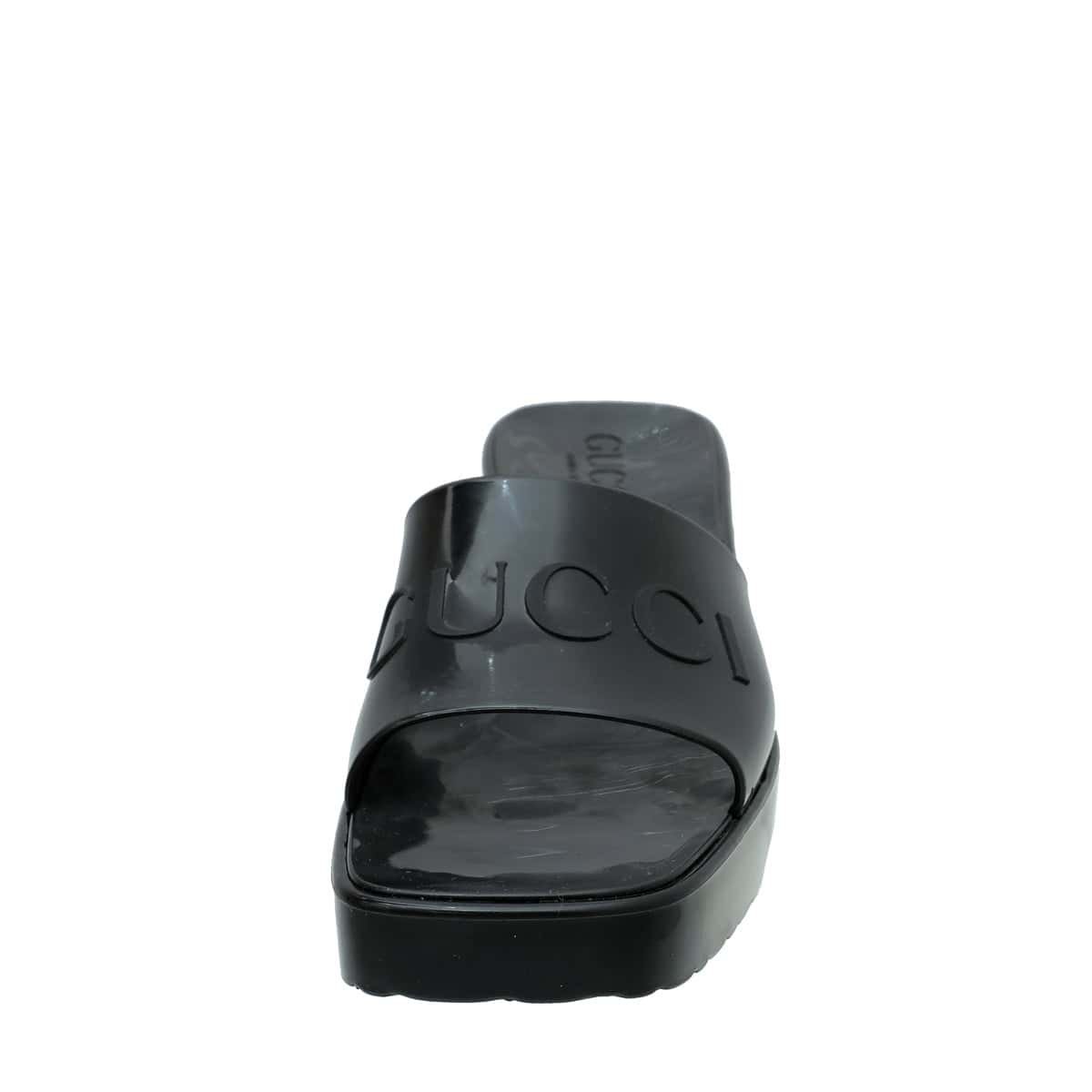 Gucci Black Logo Rubber Slide Sandal 34 | AlmaBagz