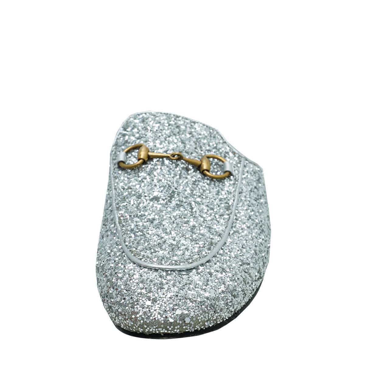 Gucci Silver Glitter Princetown Mules 39.5 | AlmaBagz