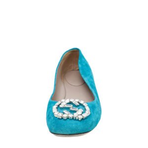 Gucci Turquoise Suede GG Crystal Ballerina 37.5 | AlmaBagz