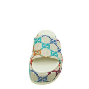 Gucci Gray Multicolor GG Jacquard Platform Slides 36 | AlmaBagz
