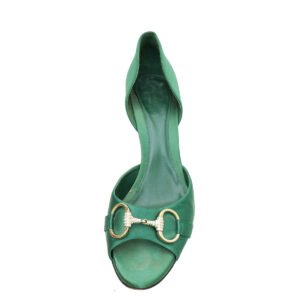 Gucci Green Satin Horsebit Crystal D'Orsay Pumps 40 | AlmaBagz