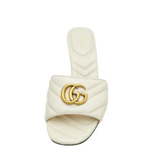 Gucci White Cream GG Marmont Slide Mules 40 | AlmaBagz